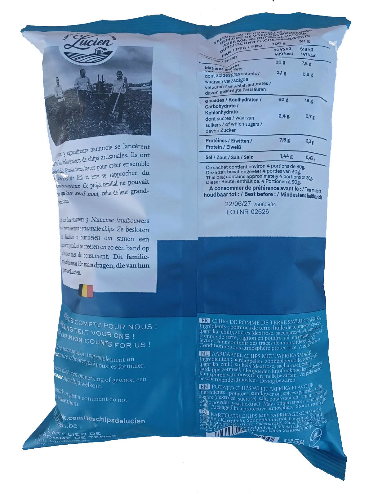Lucien paprika chips, zak 125 gr