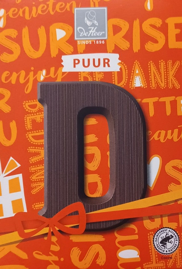 Chocoladeletter puur D, 65 gr