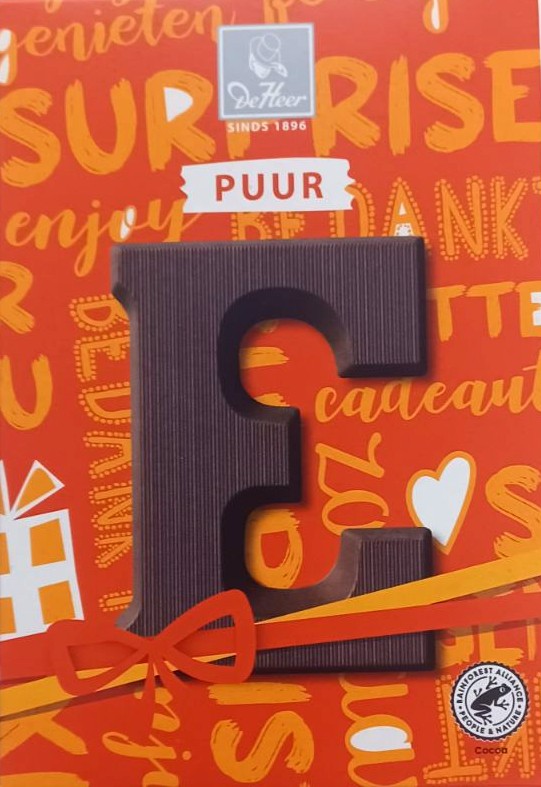 Chocoladeletter puur E, 65 gr
