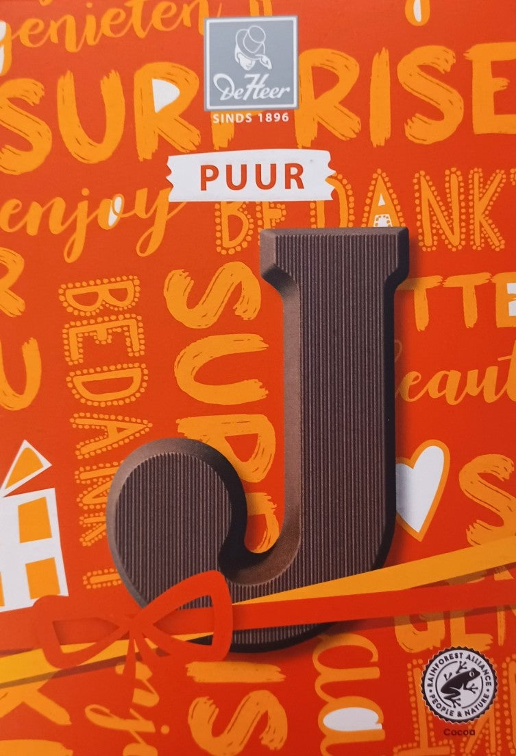 Chocoladeletter puur J, 65 gr