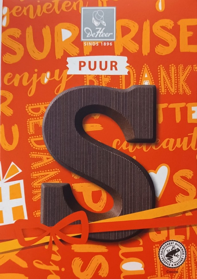Chocoladeletter puur S, 65 gr
