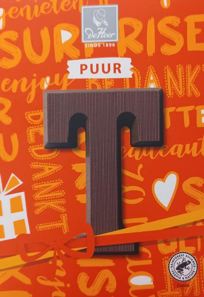 Chocoladeletter puur T, 65 gr