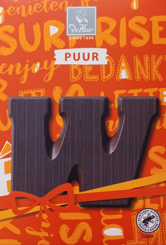 Chocoladeletter puur W, 65 gr