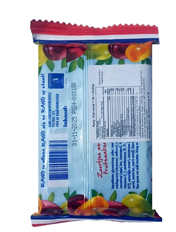 Rang fruitzuurtjes, 3 rollen per pak. NEW