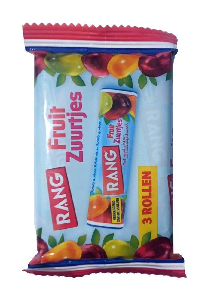 Rang fruitzuurtjes, 3 rollen per pak. NEW