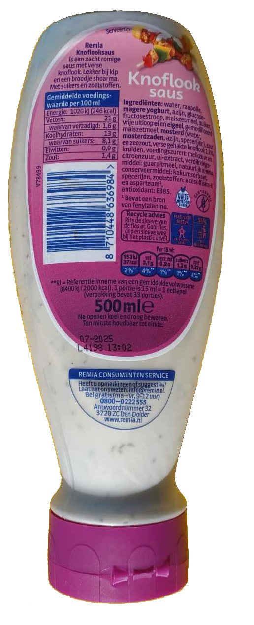 Remia knoflooksaus, knijpfles 500 ml